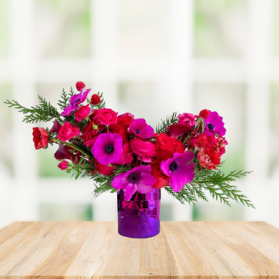 disco ball flower arrangement purple