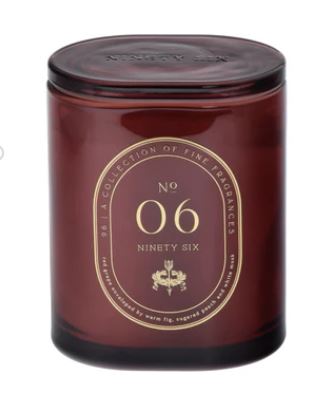 Ninety Six No 06 large 3-wick candle in green glass jar 27oz warm fig and sugared peach scent